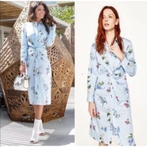 Zara Floral Striped Front Knot Shirt Dress